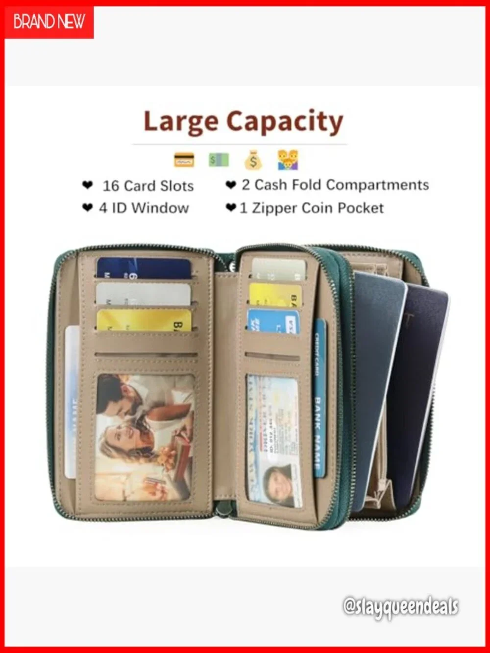 Leather Wristlet Wallet with RFID Blocking, 16 Card Slots, Double Zip